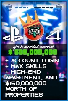 PS4: $500 MILLION GTA 5 modded account with RP rank, all high-end upgraded properties and businesses.