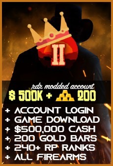 PC: Red Dead Online modded account with RD$ 500k cash, RP rank over 250, and over 200 gold bars